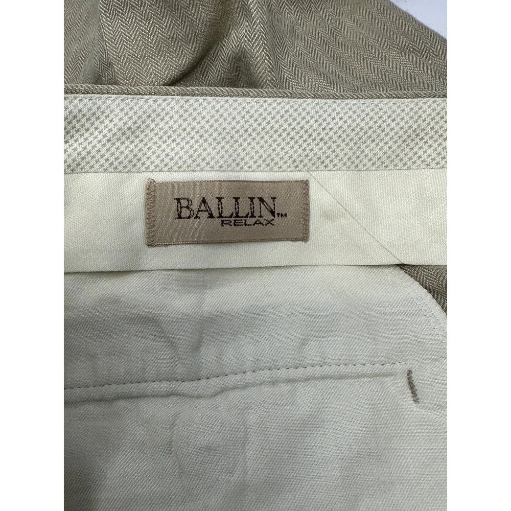 Ballin Relax 100% Linen Pants Men's Sz 38x30 Beige Pleated Cuffed R1